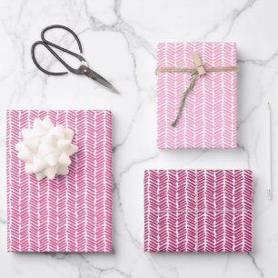 Feuille De Papier Cadeau Bright Light Dark Hot Rose Blanc Zigzag rayures