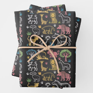 Feuille De Papier Cadeau Brightly colored jungle animals and trees