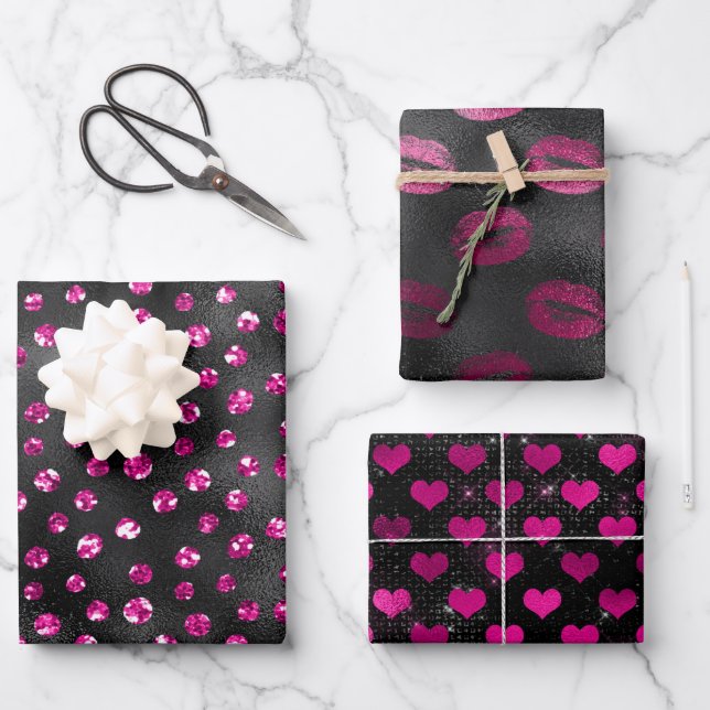 Feuille De Papier Cadeau Brillant rose et noir glamour Feminine Motifs (Recto)