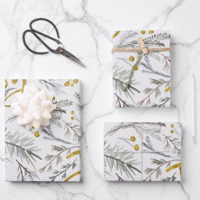 Feuille De Papier Cadeau Brindilles Gris (Recto)