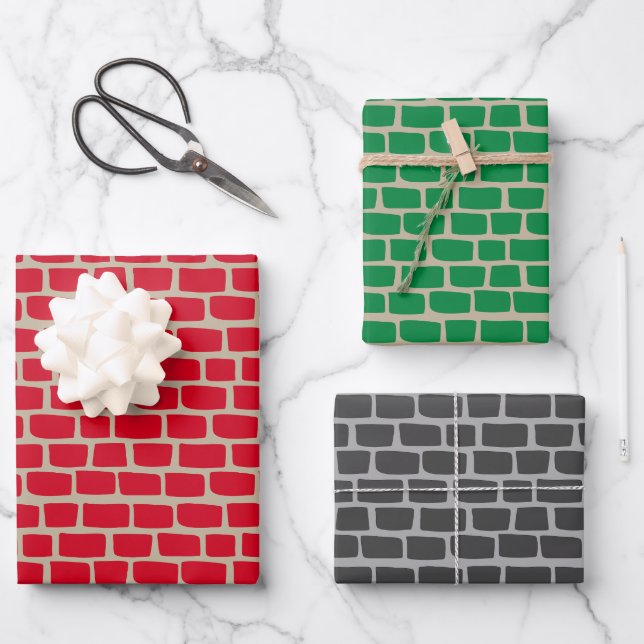 Feuille De Papier Cadeau Briques rouges, bleues et noires Anniversaire ou N (Recto)