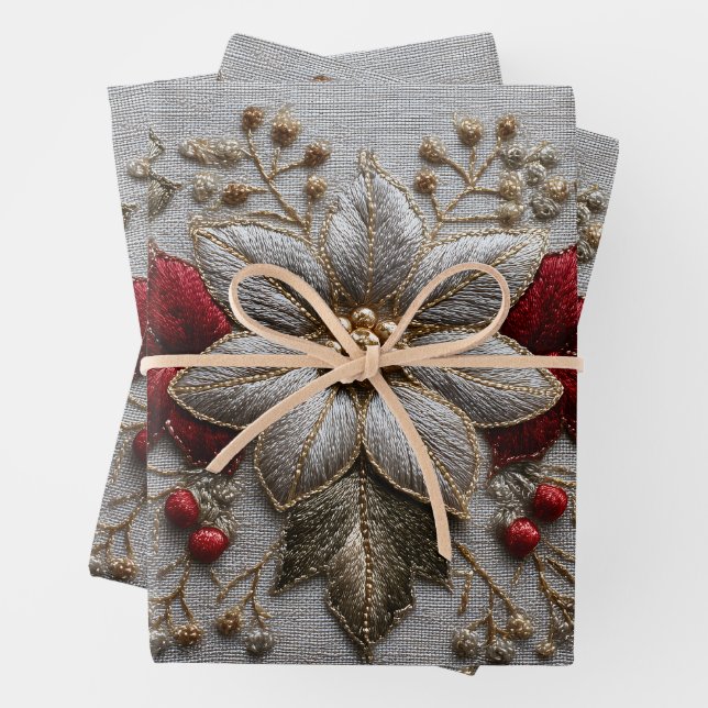 Feuille De Papier Cadeau Broderie festive (En situation)
