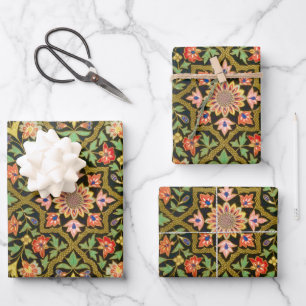 Feuille De Papier Cadeau Broderie florale indienne vintage colorée Imprimer