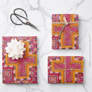 Feuille De Papier Cadeau Broderie indienne colorée Imprimer