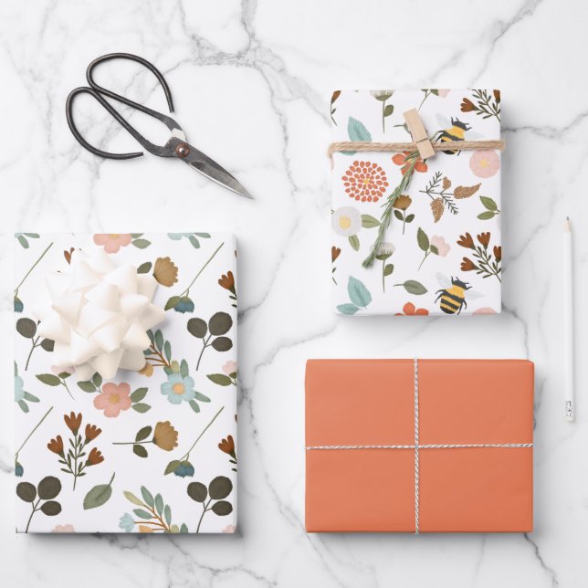 Feuille De Papier Cadeau Broderie Stitch Floral (Recto)