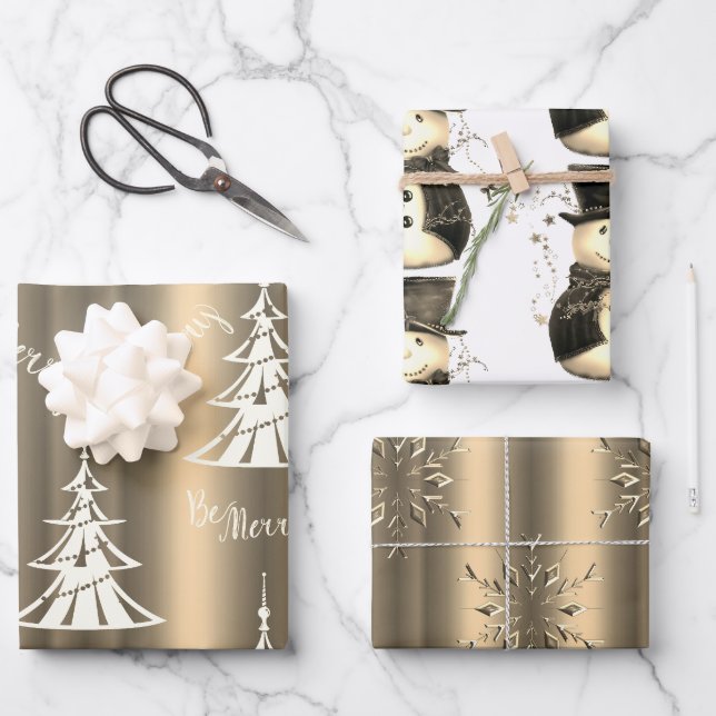 Feuille De Papier Cadeau Bronze pâle et or Noël (Recto)