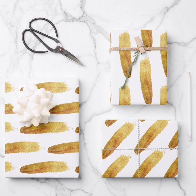 Feuille De Papier Cadeau Brosse abstraite en or moderne (Recto)