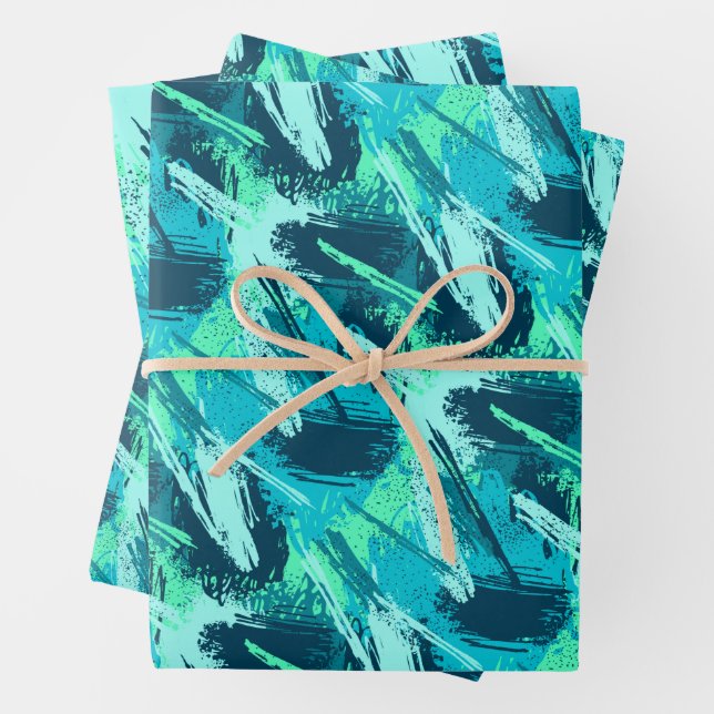 Feuille De Papier Cadeau Brosse bleu turquoise Aqua (En situation)