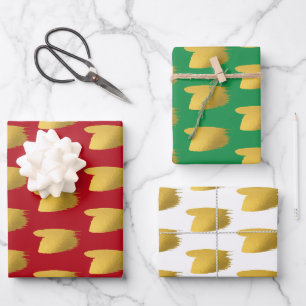 Feuille De Papier Cadeau Brosse d'or - Noël rouge, vert et blanc