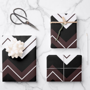 Feuille De Papier Cadeau Brown noir Chevron Motif en bande