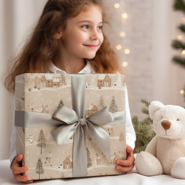 Feuille De Papier Cadeau Brown Russe Village d'hiver de Noël (Créateur téléchargé)
