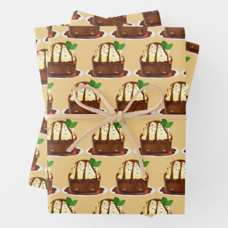 Feuille De Papier Cadeau Brownie au Chocolat Avec Crème Glacée Vanille