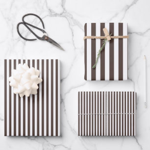 Feuille De Papier Cadeau Brun foncé et rayures blanches