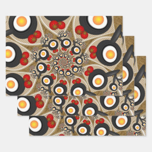 Feuille De Papier Cadeau Brunch Fractal Art Drôle Nourriture, Tomates, Oeuf