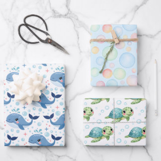 Feuille De Papier Cadeau Bubbles & Fins Children's Birthday