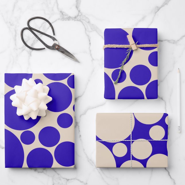 Feuille De Papier Cadeau Bubbly Mod Dots Cobalt Blue Motif (Recto)