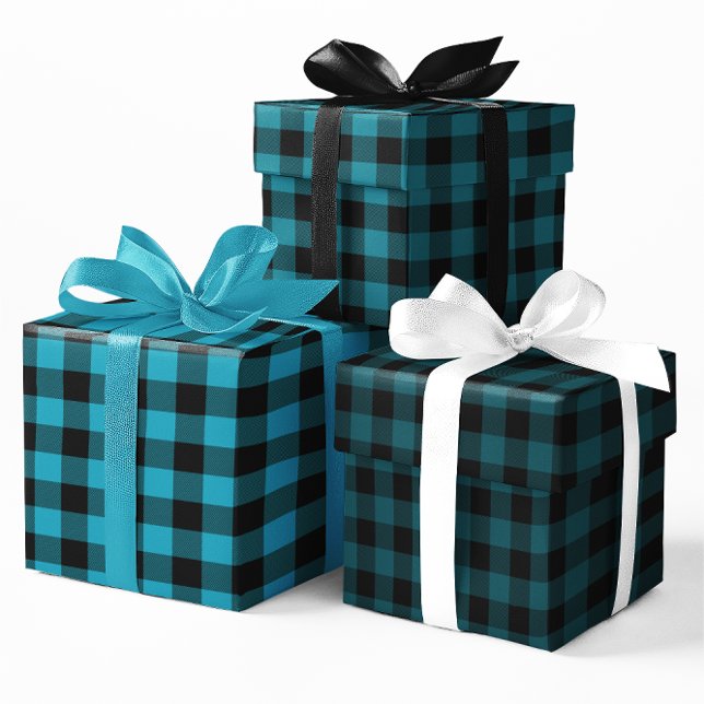 Feuille De Papier Cadeau Buffalo Ombre Bleu turquoise Plaid Petit (Teal Blue Ombre Buffalo Plaid Small Wrapping Paper Sheets)