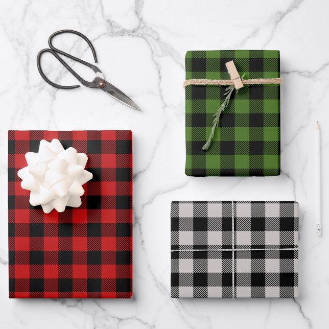 Feuille De Papier Cadeau Buffalo Plaid Motif set Holiday Christmas (Recto)