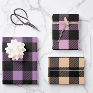 Feuille De Papier Cadeau Buffalo Plaid rose, violet et orange