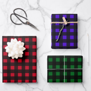 Feuille De Papier Cadeau Buffalo Plaid trio rouge bleu vert