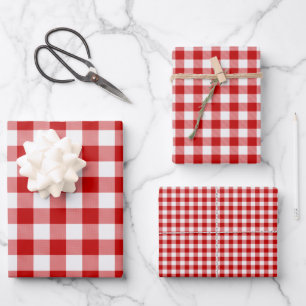 Feuille De Papier Cadeau Buffalo rouge et blanc Carrés Chèque