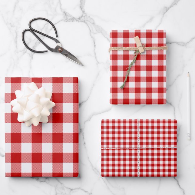 Feuille De Papier Cadeau Buffalo rouge et blanc Carrés Chèque (Recto)