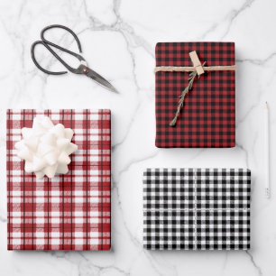 Feuille De Papier Cadeau Buffalo rustique Check Plaid Rouge Noir Blanc