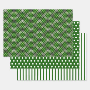 Feuille De Papier Cadeau Buffle blanc noir vert Plaid Pois rayures
