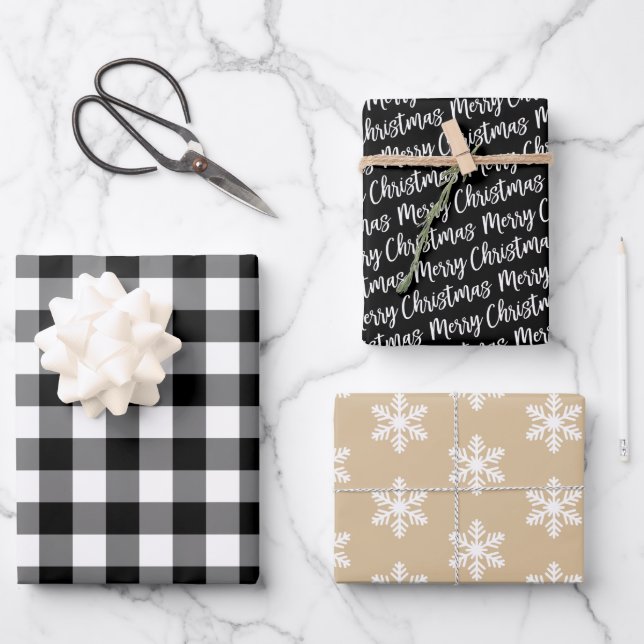 Feuille De Papier Cadeau Buffle noir rustique Joyeux Noël (Recto)