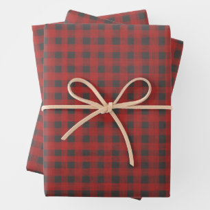 Feuille De Papier Cadeau Buffle rouge et gris plaid