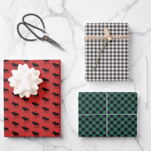 Feuille De Papier Cadeau Buffle rustique et motif carreau de buffle