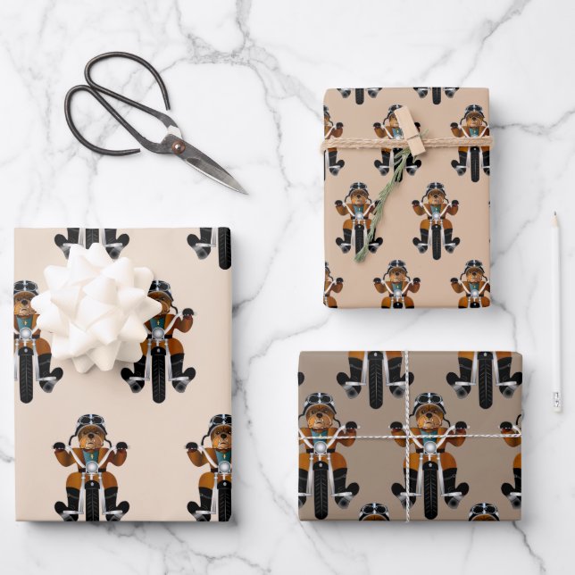 Feuille De Papier Cadeau Bulldog Biker équitation Moto amusant (Recto)