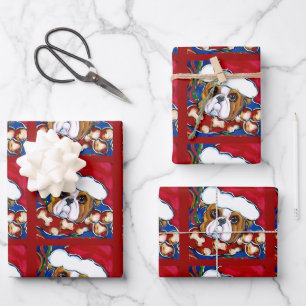 FEUILLE DE PAPIER CADEAU BULLDOG PÈRE NOËL