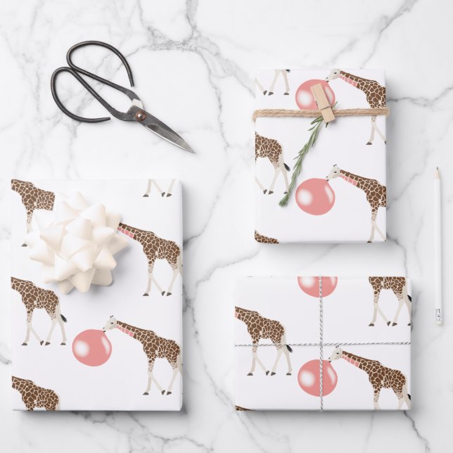 Feuille De Papier Cadeau Bulle de gomme Giraffe soufflante bulle (Recto)
