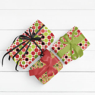 Feuille De Papier Cadeau Bulle rétro rouge, verte et rose
