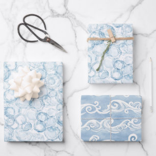 Feuille De Papier Cadeau Bulles Bleues Anniversaire