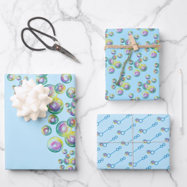 Feuille De Papier Cadeau Bulles de savon arc-en-ciel en bulle (Recto)