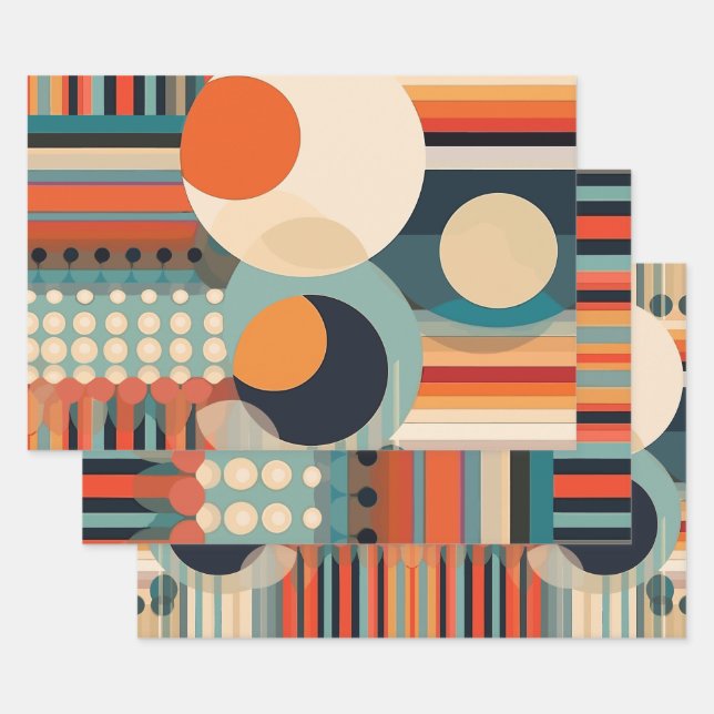 Feuille De Papier Cadeau Bulles rétro Cercles et bandes 338 (Lot)