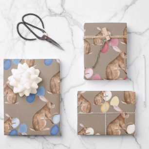 Feuille De Papier Cadeau Bunnies Pâques Kraft Rustique Partager Chasse aux 