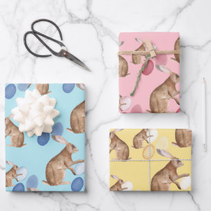 Feuille De Papier Cadeau Bunnies Pâques Kraft Rustique Partager Chasse aux 