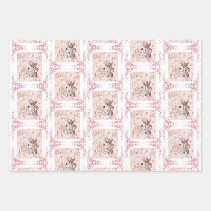 Feuille De Papier Cadeau Bunny Love avec roses roses roses