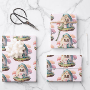 Feuille De Papier Cadeau Bunny Rose & Oeuf Formé Maison Kawaii Style