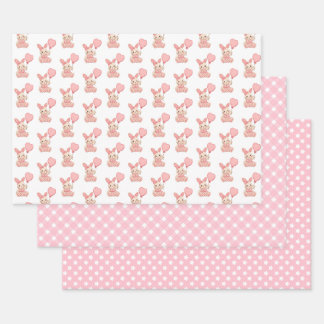 Feuille De Papier Cadeau Bunny with Pink Balloon