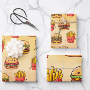 Feuille De Papier Cadeau Burger et Fries Fun Kawaii