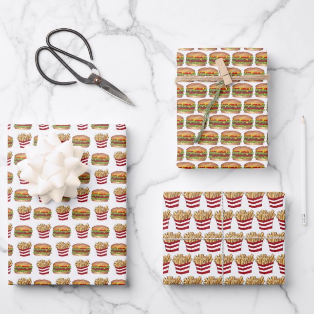 Feuille De Papier Cadeau Burger et fruits Restauration rapide Cheeseburger  (Recto)