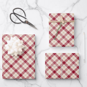 Feuille De Papier Cadeau Burgundy classique en diagonale tartan plaid blanc