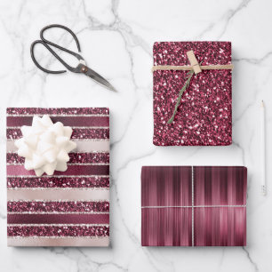 Feuille De Papier Cadeau Burgundy Rouge Rose Rose Gold Parties scintillant