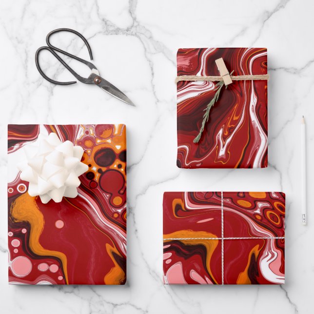 Feuille De Papier Cadeau Burgundy White Digital Fluid Art (Recto)