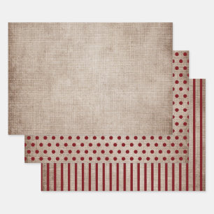 Feuille De Papier Cadeau Burlap Rustique Bourgogne Pois rayures solides