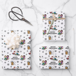 Feuille De Papier Cadeau cacahuètes   Hiver Sledding Fun Motif